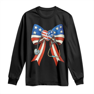 Funny 4th Of July Nurse American Flag Coquette Bow Long Sleeve Shirt TS11 Black Print Your Wear