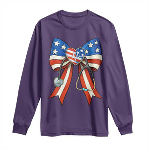 Funny 4th Of July Nurse American Flag Coquette Bow Long Sleeve Shirt TS11 Purple Print Your Wear