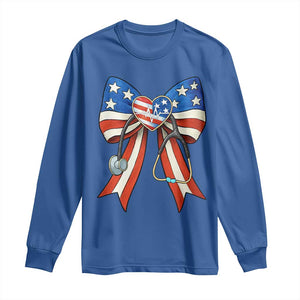 Funny 4th Of July Nurse American Flag Coquette Bow Long Sleeve Shirt TS11 Royal Blue Print Your Wear