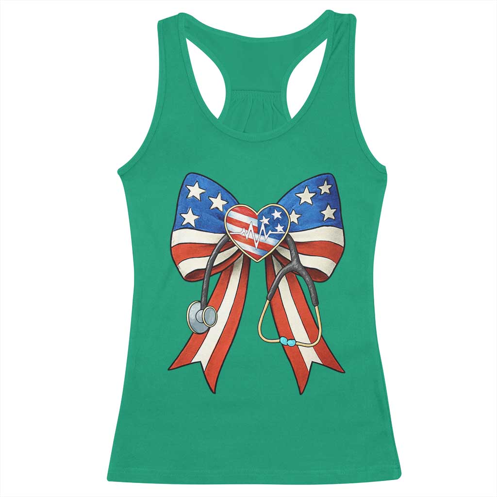 Funny 4th Of July Nurse American Flag Coquette Bow Racerback Tank Top TS11 Irish Green Print Your Wear