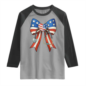 Funny 4th Of July Nurse American Flag Coquette Bow Raglan Shirt TS11 Sport Gray Black Print Your Wear