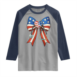 Funny 4th Of July Nurse American Flag Coquette Bow Raglan Shirt TS11 Sport Gray Navy Print Your Wear