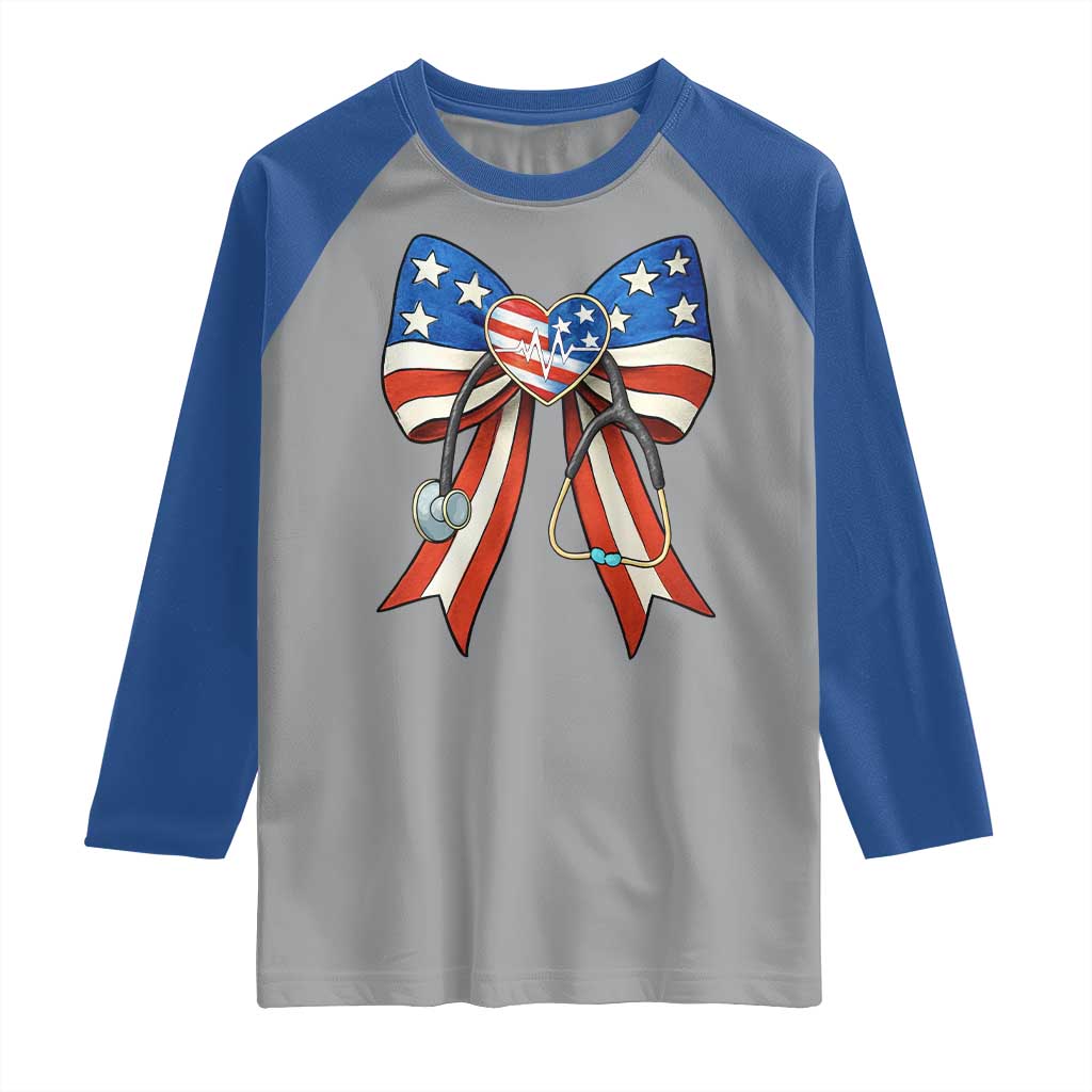 Funny 4th Of July Nurse American Flag Coquette Bow Raglan Shirt TS11 Sport Gray Royal Print Your Wear