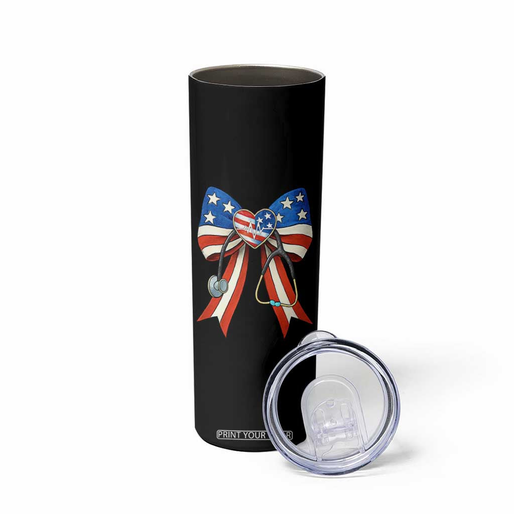 Funny 4th Of July Nurse American Flag Coquette Bow Skinny Tumbler TS11 Print Your Wear