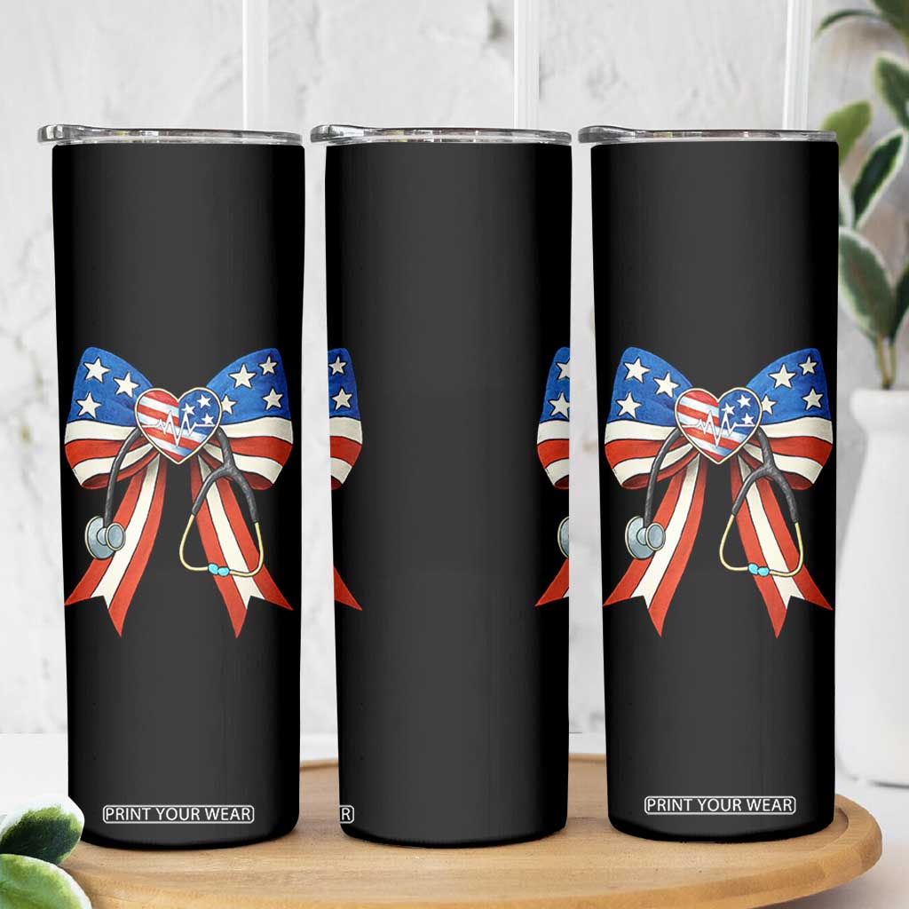 Funny 4th Of July Nurse American Flag Coquette Bow Skinny Tumbler TS11 Print Your Wear