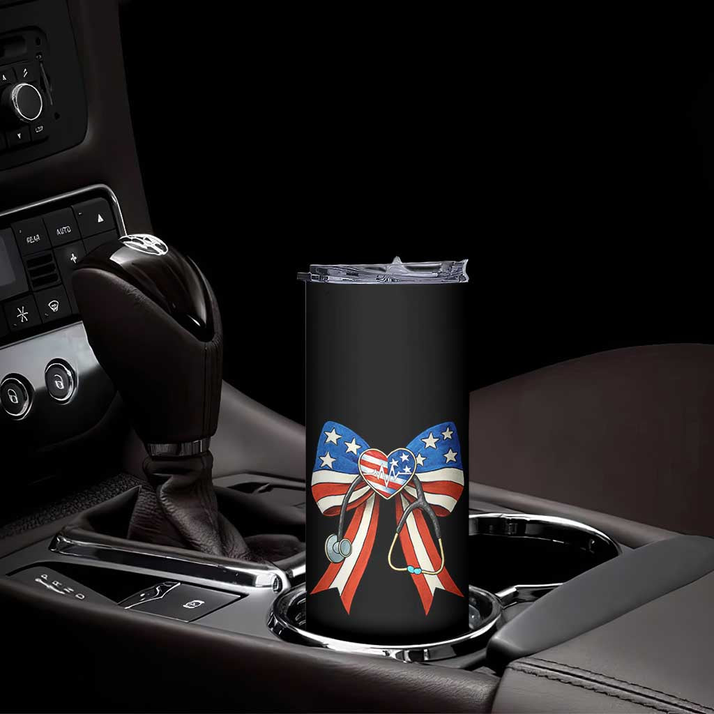 Funny 4th Of July Nurse American Flag Coquette Bow Skinny Tumbler TS11 Print Your Wear