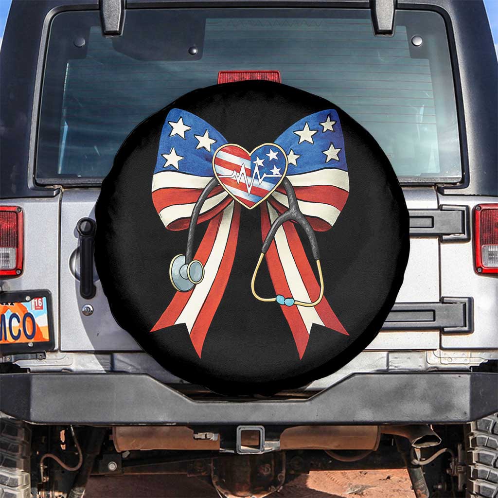 Funny 4th Of July Nurse American Flag Coquette Bow Spare Tire Cover TS11 No hole Black Print Your Wear