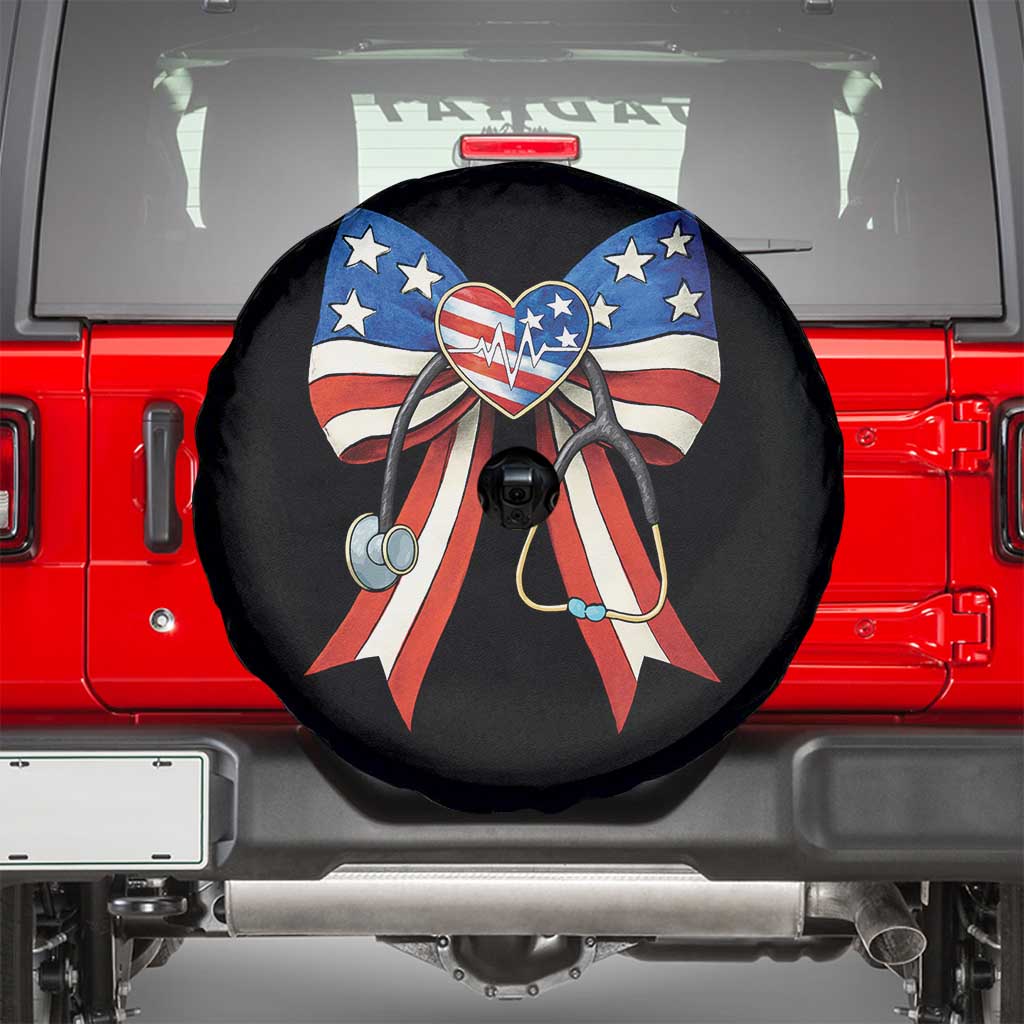 Funny 4th Of July Nurse American Flag Coquette Bow Spare Tire Cover TS11 Black Print Your Wear