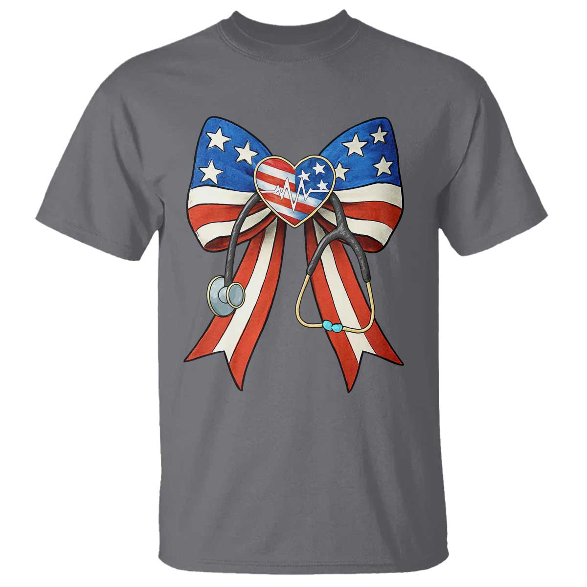 Funny 4th Of July Nurse American Flag Coquette Bow T Shirt TS11 Charcoal Print Your Wear