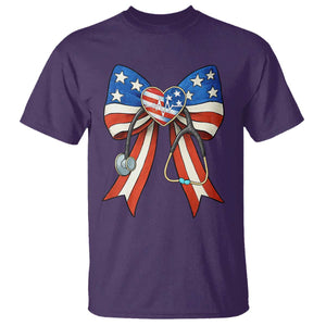 Funny 4th Of July Nurse American Flag Coquette Bow T Shirt TS11 Purple Print Your Wear