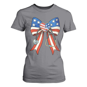 Funny 4th Of July Nurse American Flag Coquette Bow T Shirt For Women TS11 Charcoal Print Your Wear