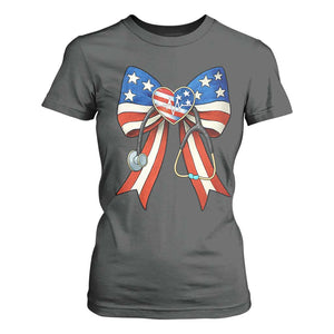 Funny 4th Of July Nurse American Flag Coquette Bow T Shirt For Women TS11 Dark Heather Print Your Wear