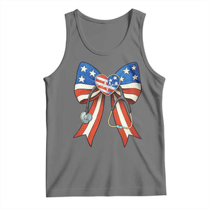 Funny 4th Of July Nurse American Flag Coquette Bow Tank Top TS11 Black Heather Print Your Wear