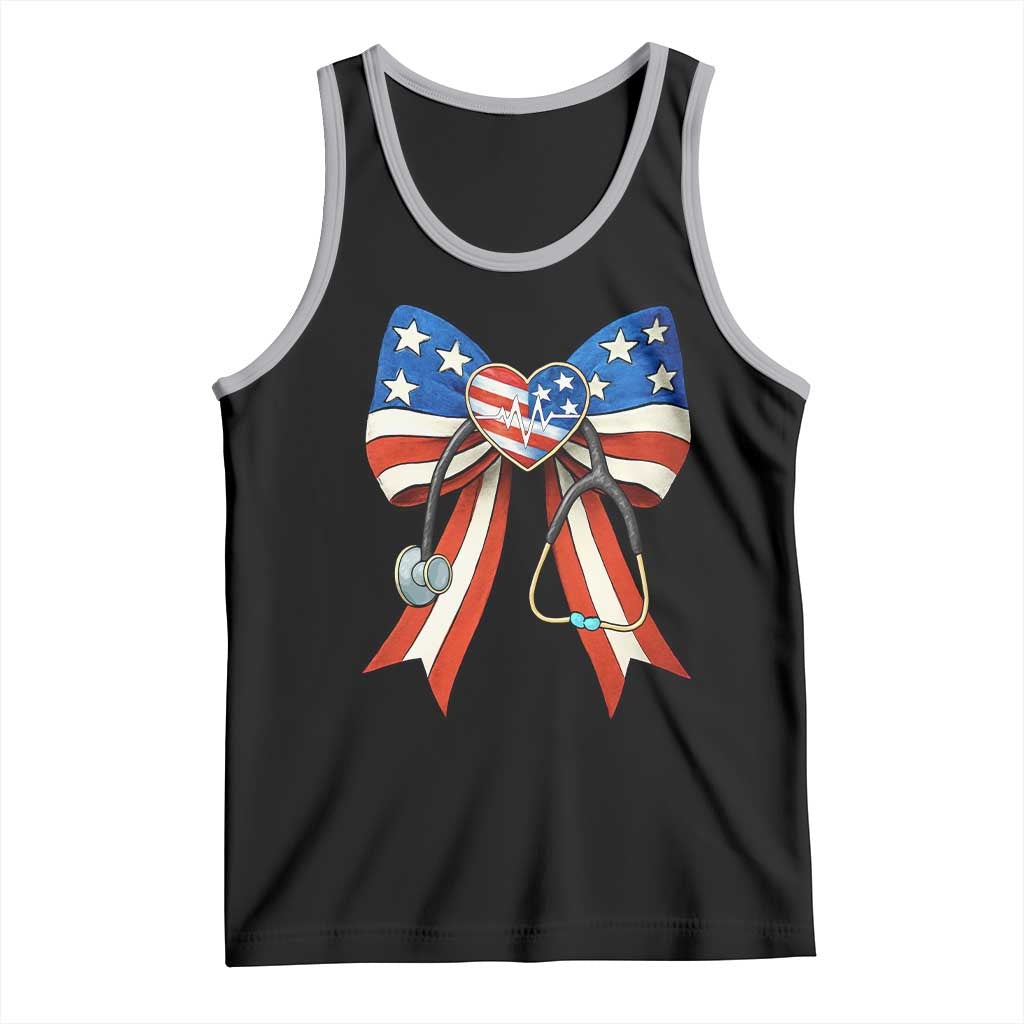 Funny 4th Of July Nurse American Flag Coquette Bow Tank Top TS11 Black Athletic Heather Print Your Wear