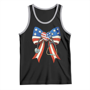 Funny 4th Of July Nurse American Flag Coquette Bow Tank Top TS11 Black Athletic Heather Print Your Wear