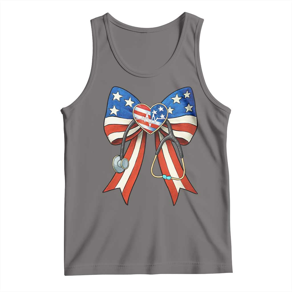 Funny 4th Of July Nurse American Flag Coquette Bow Tank Top TS11 Deep Heather Print Your Wear