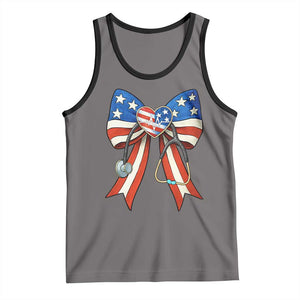 Funny 4th Of July Nurse American Flag Coquette Bow Tank Top TS11 Deep Heather Black Print Your Wear