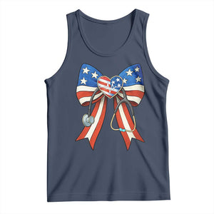 Funny 4th Of July Nurse American Flag Coquette Bow Tank Top TS11 Navy Print Your Wear