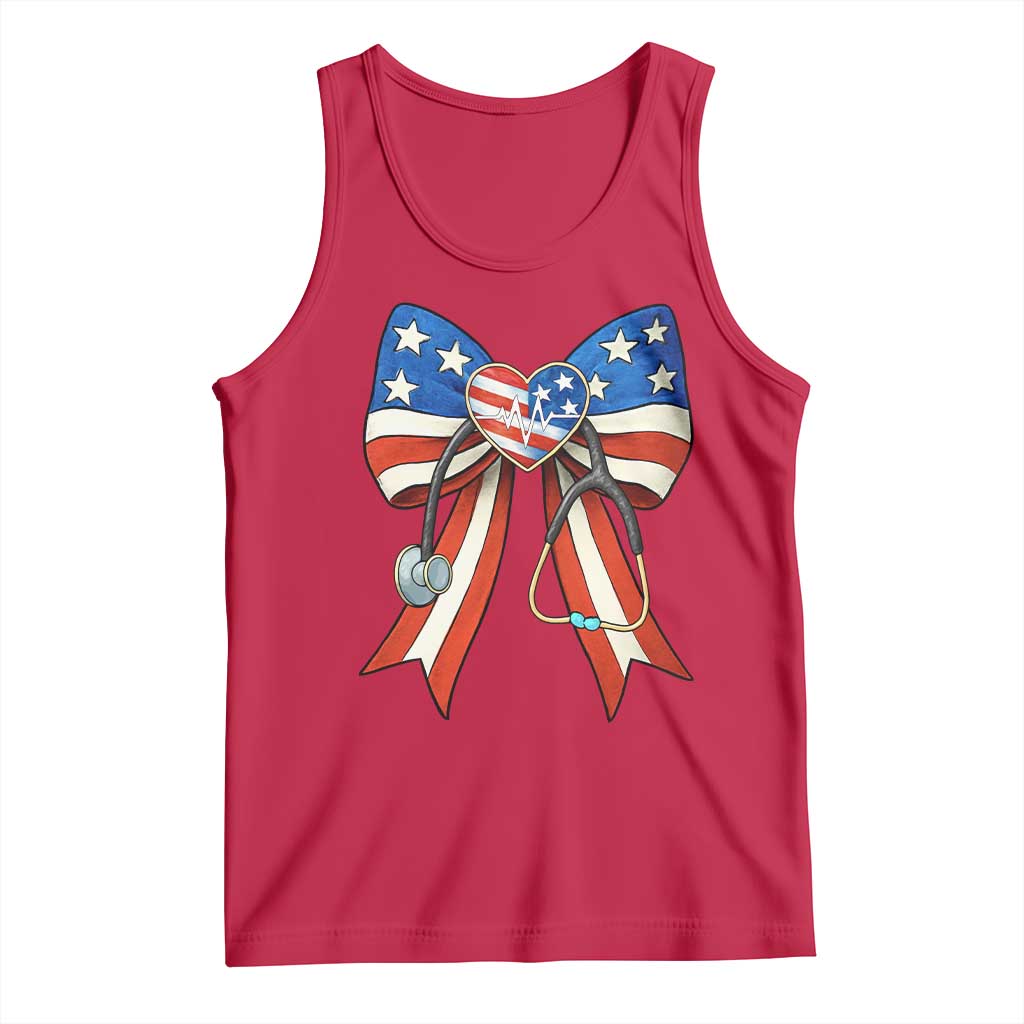 Funny 4th Of July Nurse American Flag Coquette Bow Tank Top TS11 Red Print Your Wear