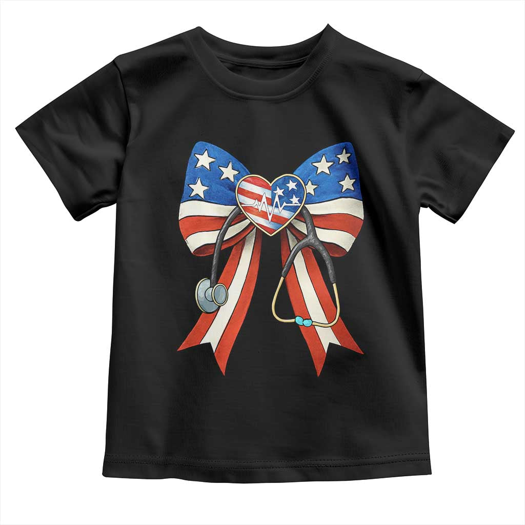 Funny 4th Of July Nurse American Flag Coquette Bow Toddler T Shirt TS11 Black Print Your Wear