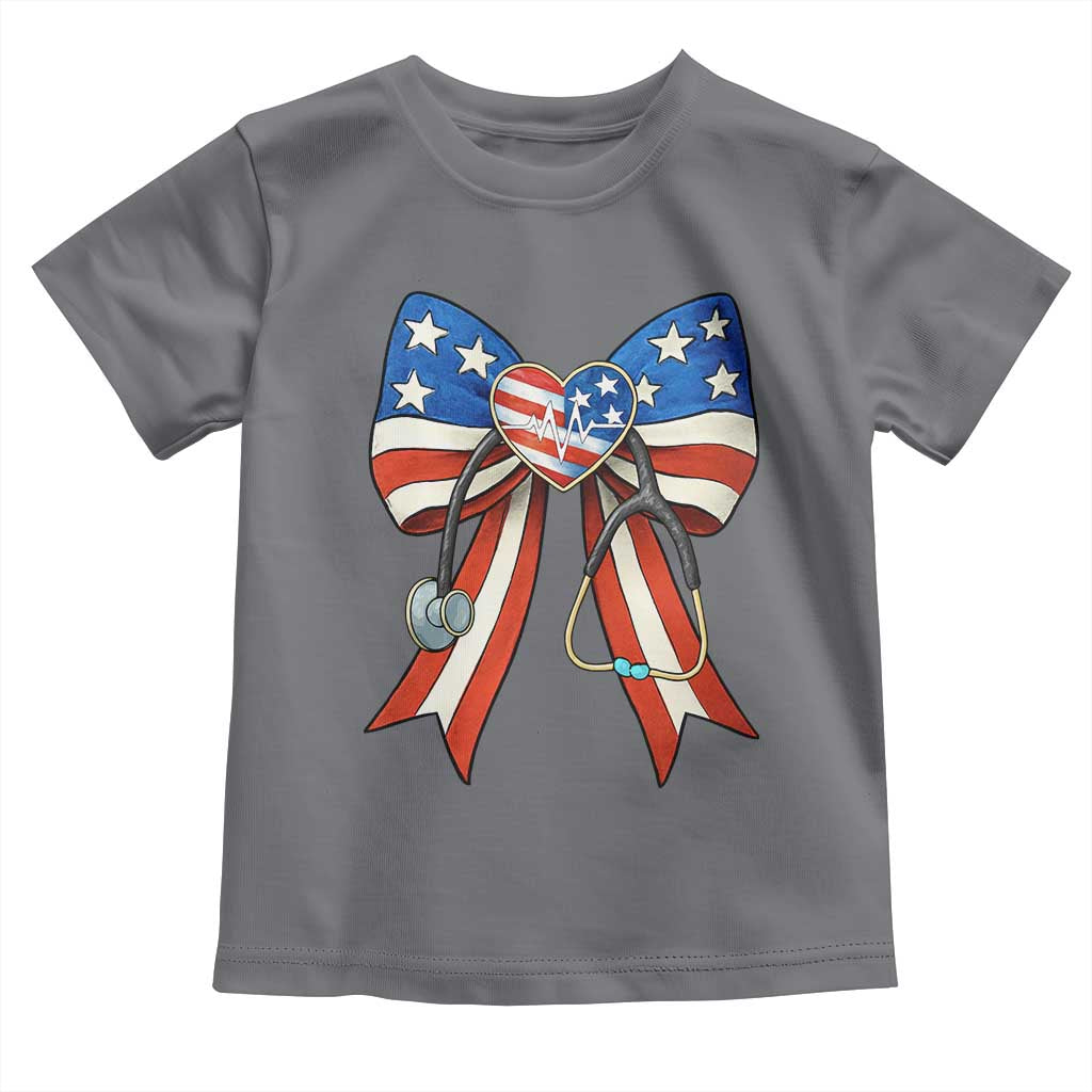 Funny 4th Of July Nurse American Flag Coquette Bow Toddler T Shirt TS11 Charcoal Print Your Wear