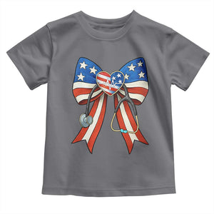 Funny 4th Of July Nurse American Flag Coquette Bow Toddler T Shirt TS11 Charcoal Print Your Wear