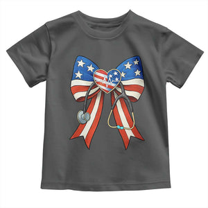Funny 4th Of July Nurse American Flag Coquette Bow Toddler T Shirt TS11 Dark Heather Print Your Wear