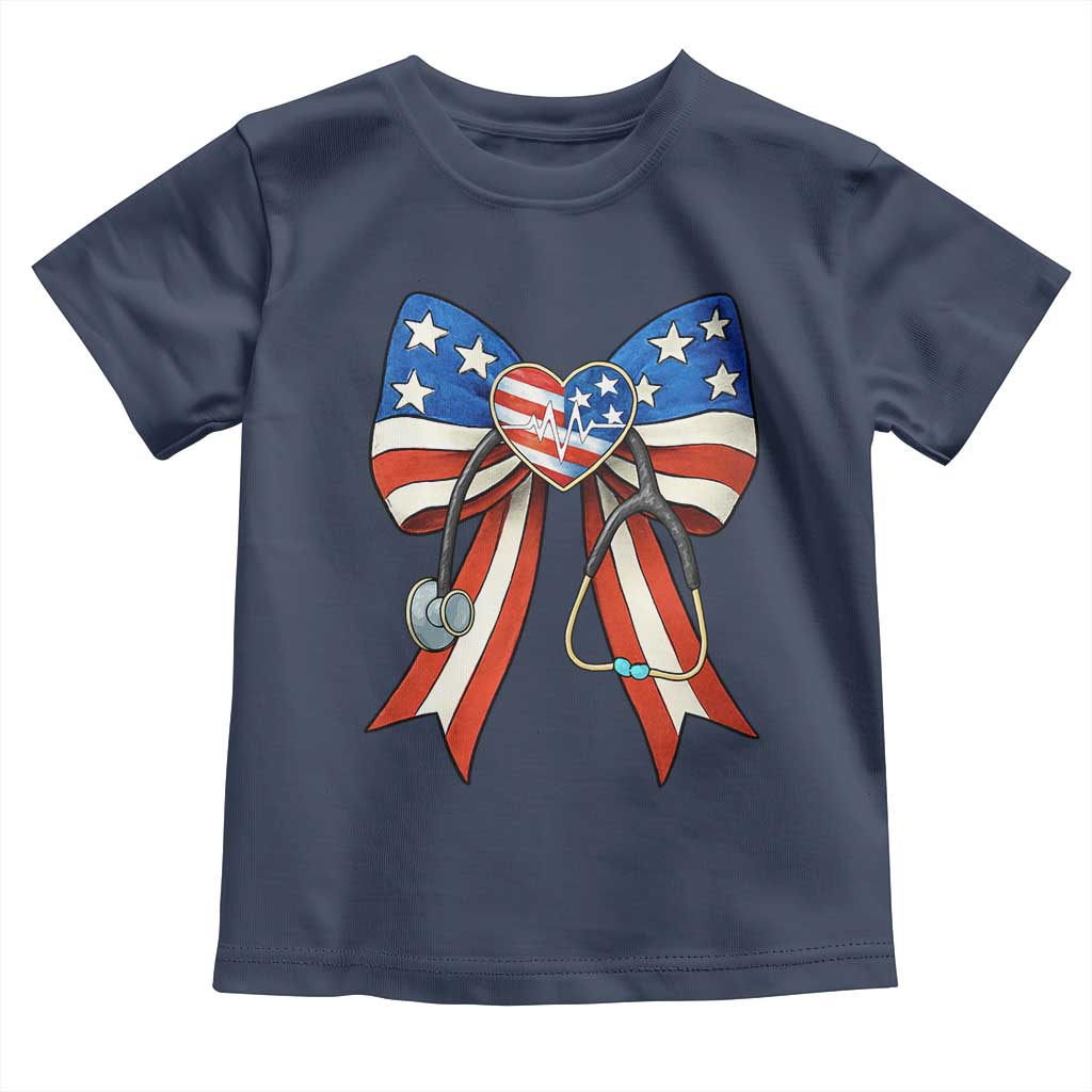 Funny 4th Of July Nurse American Flag Coquette Bow Toddler T Shirt TS11 Navy Print Your Wear