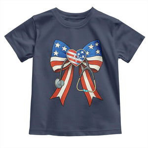 Funny 4th Of July Nurse American Flag Coquette Bow Toddler T Shirt TS11 Navy Print Your Wear