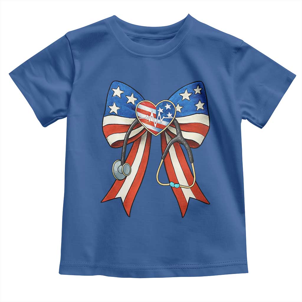 Funny 4th Of July Nurse American Flag Coquette Bow Toddler T Shirt TS11 Royal Blue Print Your Wear