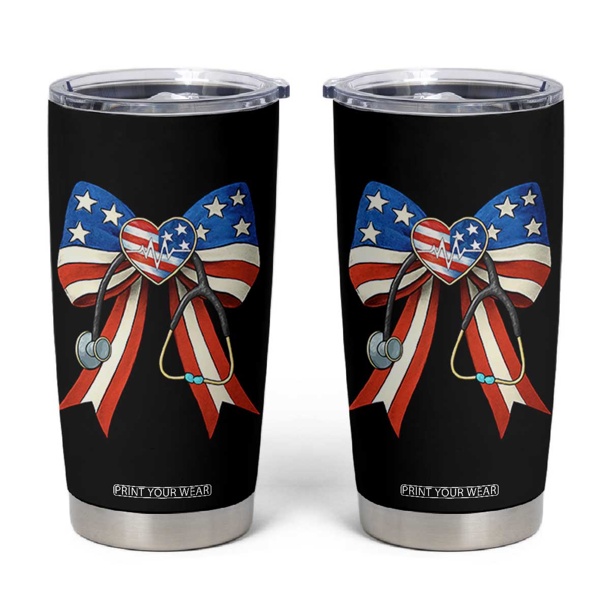 Funny 4th Of July Nurse American Flag Coquette Bow Tumbler Cup TS11 Black Print Your Wear