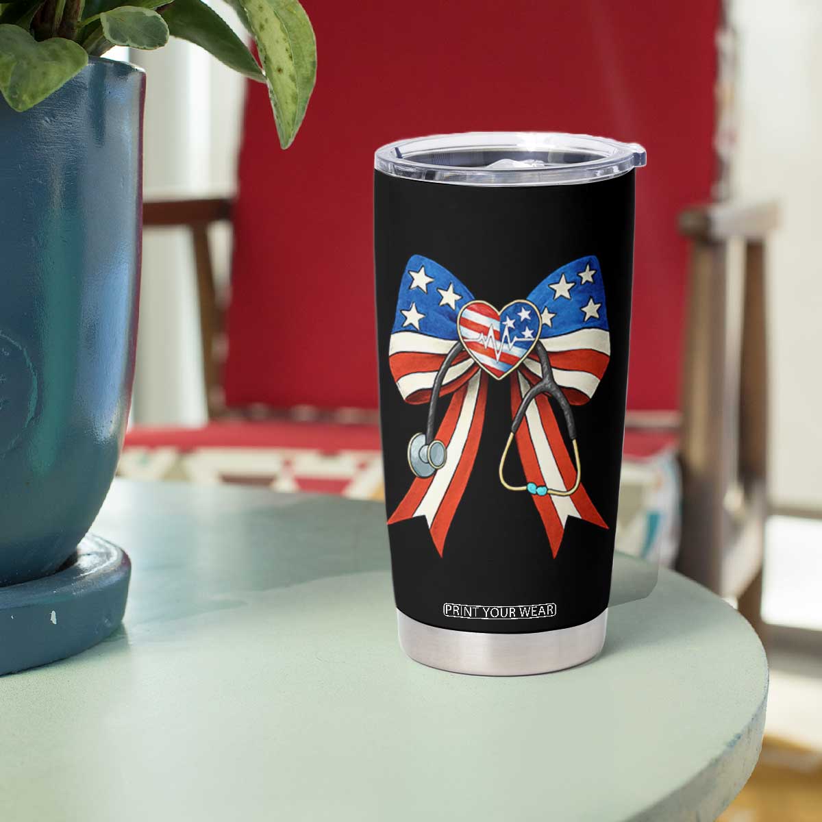 Funny 4th Of July Nurse American Flag Coquette Bow Tumbler Cup TS11 Print Your Wear