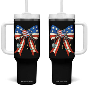 Funny 4th Of July Nurse American Flag Coquette Bow Tumbler With Handle TS11 One Size: 40 oz Black Print Your Wear