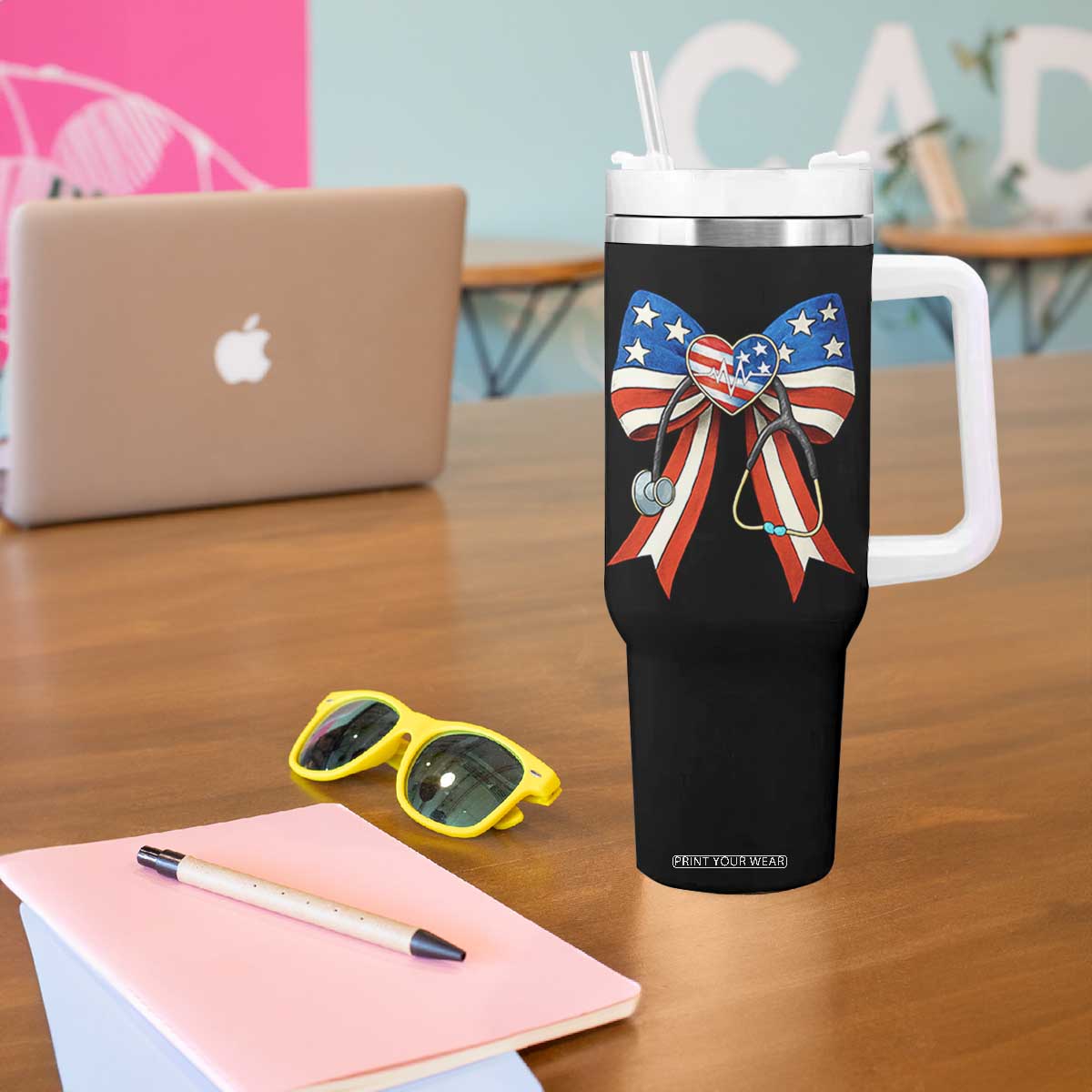 Funny 4th Of July Nurse American Flag Coquette Bow Tumbler With Handle TS11 Print Your Wear