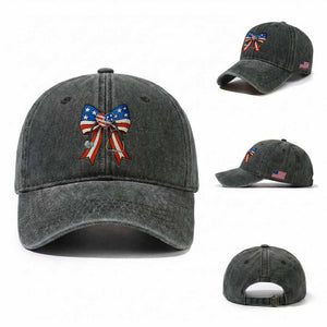 Funny 4th Of July Nurse American Flag Coquette Bow Washed Cotton Baseball Cap TS11 Washed Cap Universal Fit Dark Green Print Your Wear