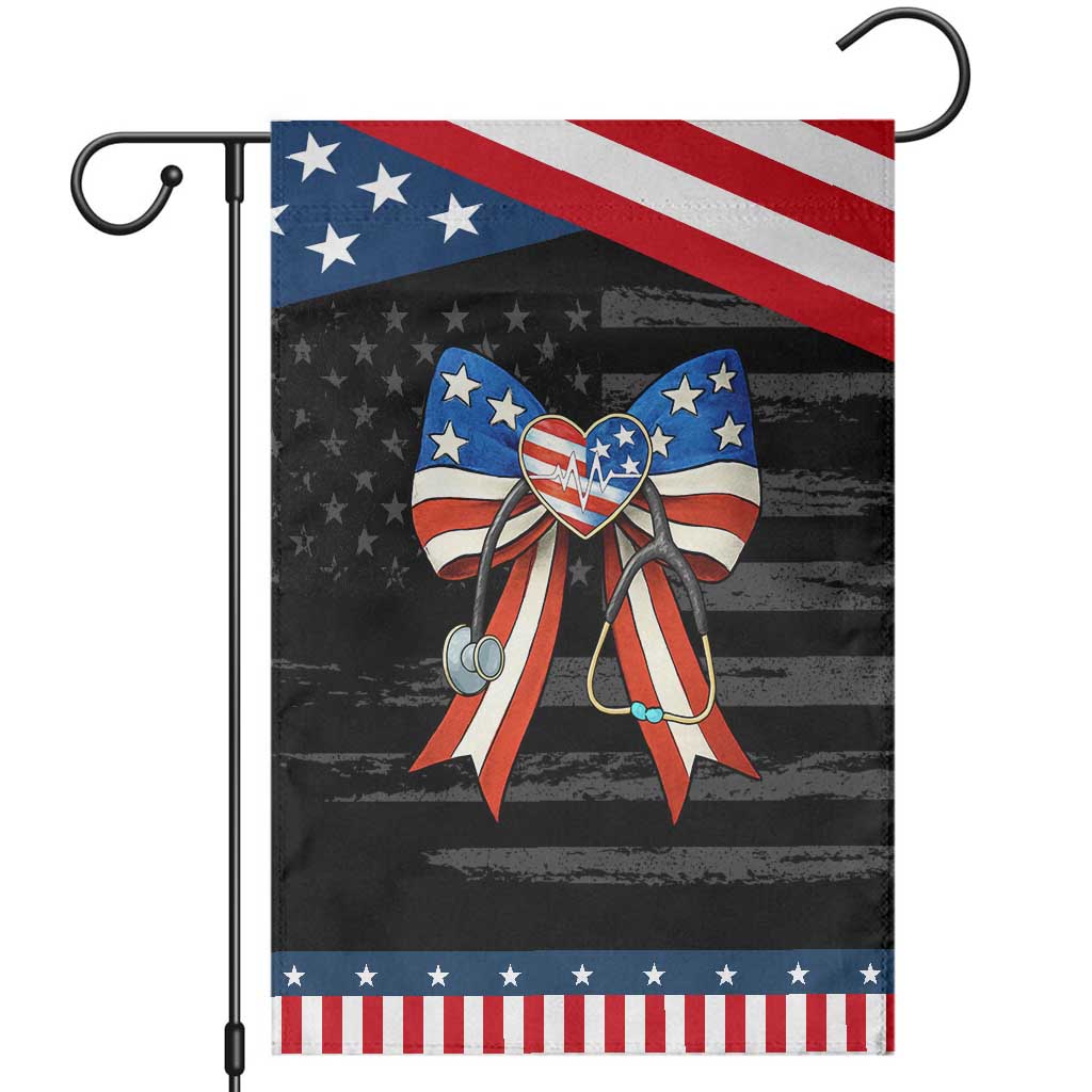 Funny 4th Of July Nurse American Flag Coquette Bow Garden Flag TS11 Distressed Black Blue Print Your Wear