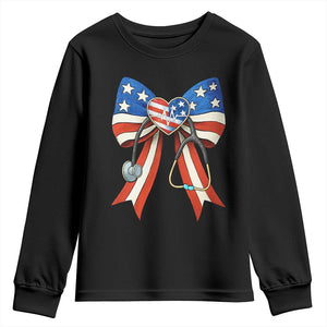 Funny 4th Of July Nurse American Flag Coquette Bow Youth Sweatshirt TS11 Black Print Your Wear