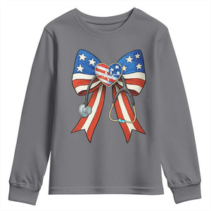 Funny 4th Of July Nurse American Flag Coquette Bow Youth Sweatshirt TS11 Charcoal Print Your Wear