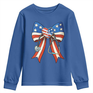 Funny 4th Of July Nurse American Flag Coquette Bow Youth Sweatshirt TS11 Royal Blue Print Your Wear