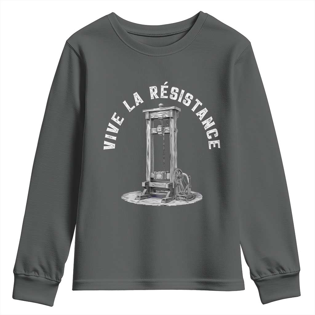 Funny Vive La Resistance Youth Sweatshirt Femme Feminist Vintage Guillotine TS11 Dark Heather Print Your Wear