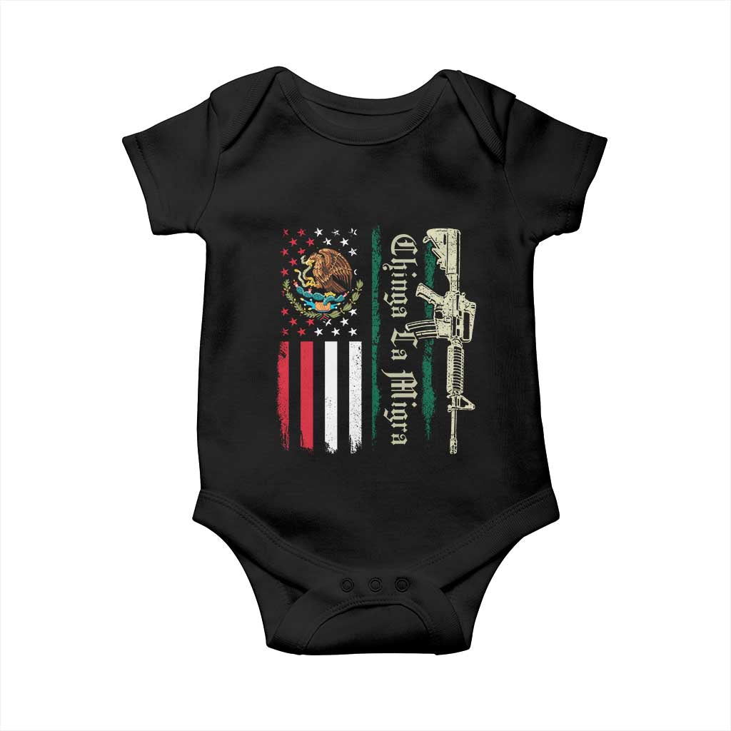 Funny Chinga La Migra Baby Onesie Gun Vintage Mexican Flag TS11 Black Print Your Wear