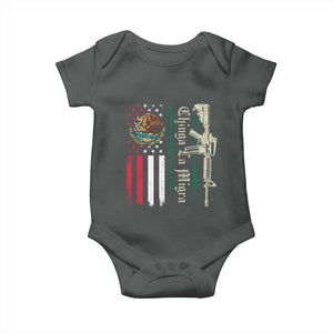 Funny Chinga La Migra Baby Onesie Gun Vintage Mexican Flag TS11 Dark Heather Print Your Wear