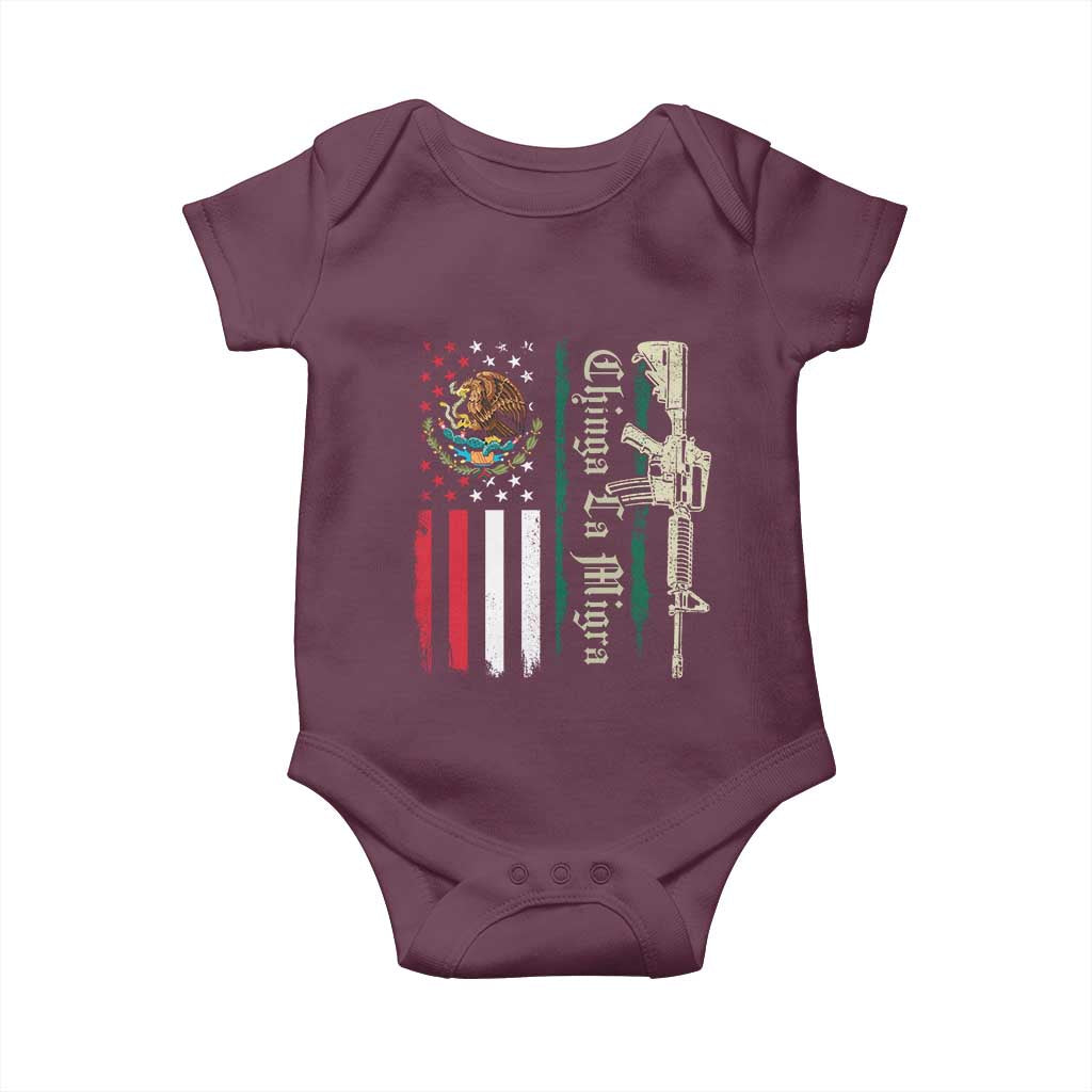 Funny Chinga La Migra Baby Onesie Gun Vintage Mexican Flag TS11 Maroon Print Your Wear