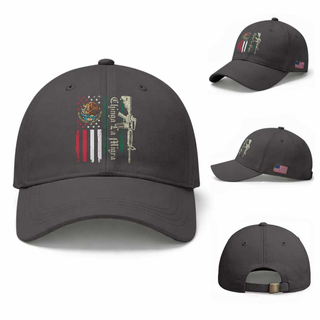 Funny Chinga La Migra Baseball Cap Gun Vintage Mexican Flag TS11 Baseball Cap Universal Fit Dark Gray Print Your Wear