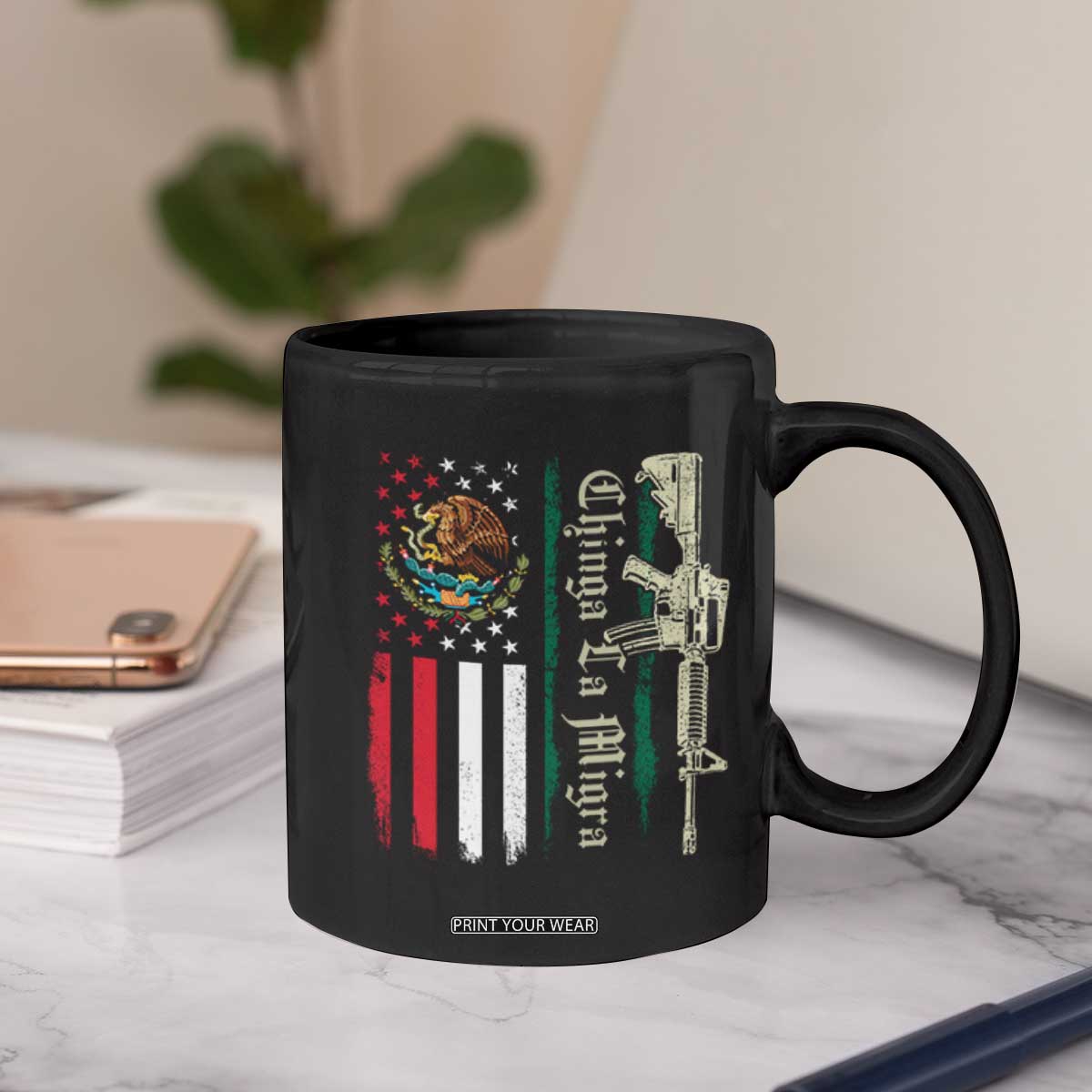 Funny Chinga La Migra Coffee Mug Gun Vintage Mexican Flag TS11 Print Your Wear