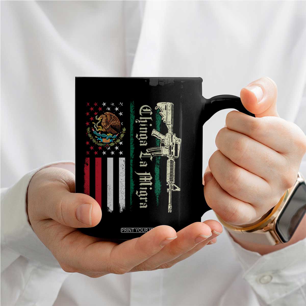 Funny Chinga La Migra Coffee Mug Gun Vintage Mexican Flag TS11 Print Your Wear
