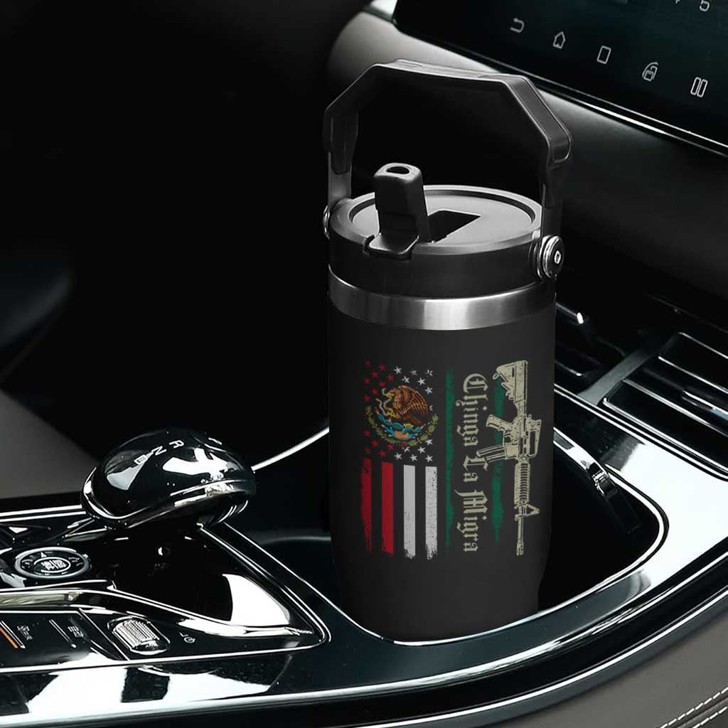 Funny Chinga La Migra Flip Straw Tumbler Gun Vintage Mexican Flag TS11 Print Your Wear