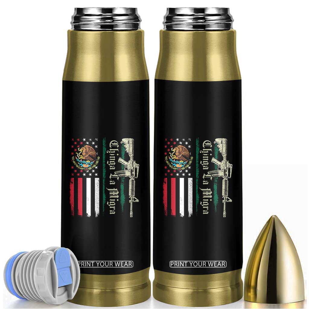 Funny Chinga La Migra Bullet Tumbler Gun Vintage Mexican Flag TS11 Black Print Your Wear