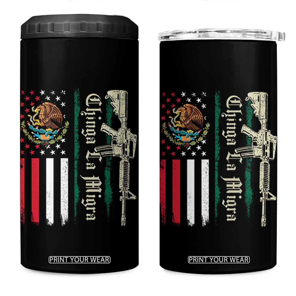 Funny Chinga La Migra 4 in 1 Can Cooler Tumbler Gun Vintage Mexican Flag TS11 One Size: 16 oz Black Print Your Wear