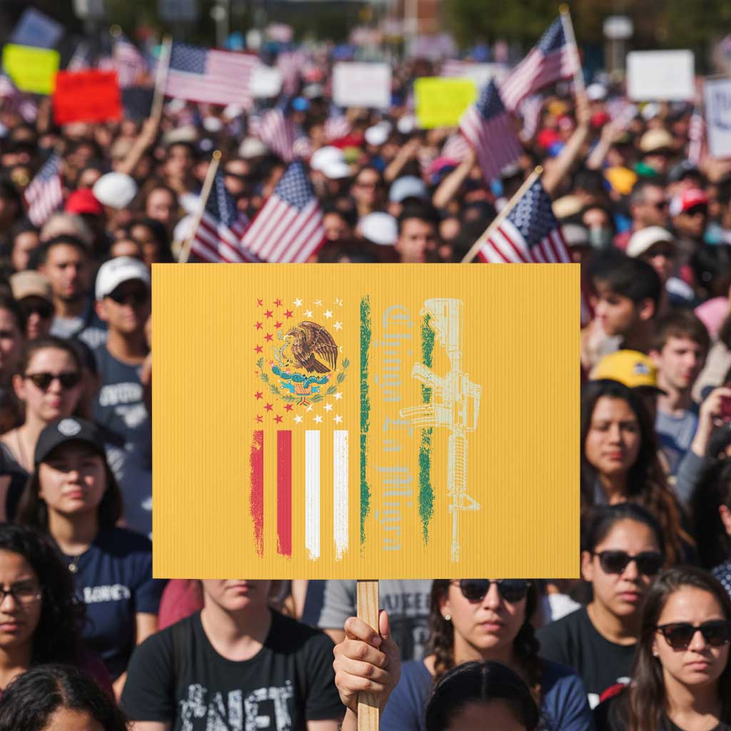 Funny Chinga La Migra Protest Sign Gun Vintage Mexican Flag TS11 Horizontal 18